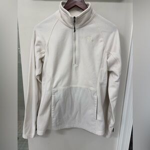 The North Face White Zip Up Fleece Baselayer Kangaroo Pocket, Size Medium